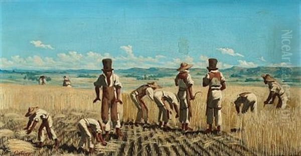 Harvest In The Philippines (pair) Oil Painting by Francisco Javier Ortego Y Vereda