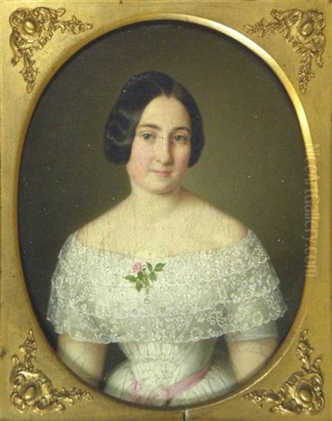 Portrait Of A Lady In A Lace Dress (+ Portrait Of A Gentleman; Pair) Oil Painting by Benjamin Orth