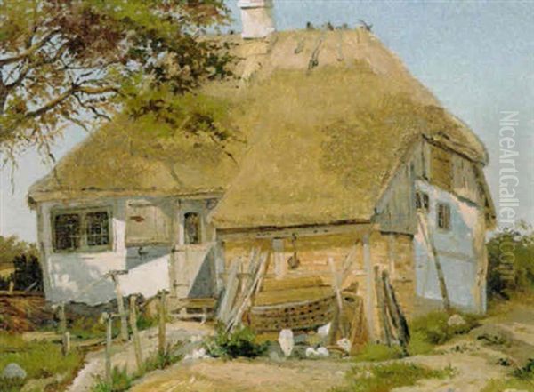 Gammel Fiskerhytte Ved Strandhusene Ved Svendborg Oil Painting by Emil Cordius Heinrich Orth