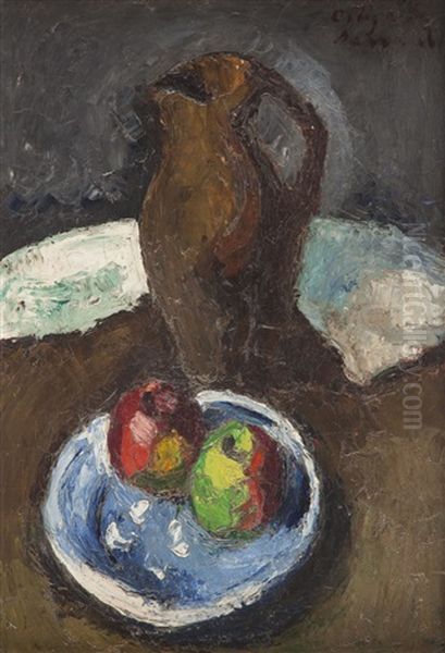 Still Life With Apple And Jug Oil Painting by Manuel Ortiz De Zarate