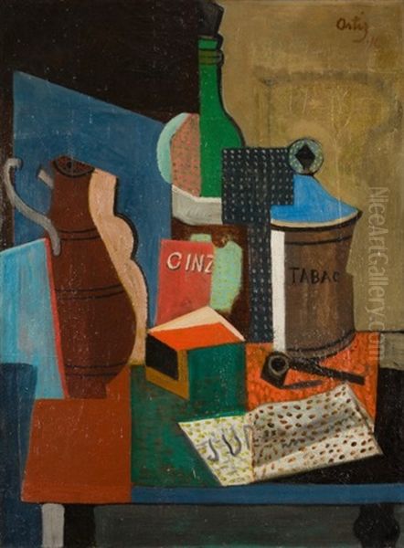 Nature Morte Au Pot A Tabac, 1916 Oil Painting by Manuel Ortiz De Zarate