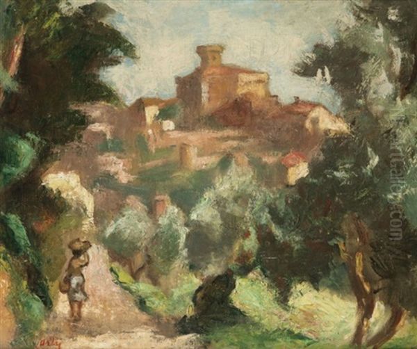 Ville De Cagne-le-vieux (chateau Grimaldi) Oil Painting by Manuel Ortiz De Zarate