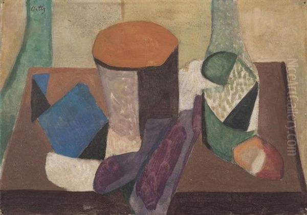 Nature Morte Cubiste Aux Aubergines Et A La Bouteille Oil Painting by Manuel Ortiz De Zarate