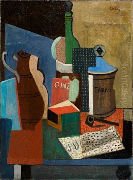 Nature Morte Au Pot De Tabac Oil Painting by Manuel Ortiz De Zarate