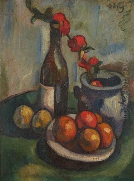 Nature Morte A La Bouteille Oil Painting by Manuel Ortiz De Zarate