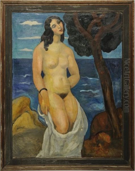 Femme Nue Sortant De La Mer Oil Painting by Manuel Ortiz De Zarate