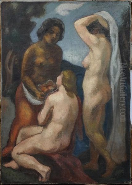 Les Trois Graces Au Bain Oil Painting by Manuel Ortiz De Zarate