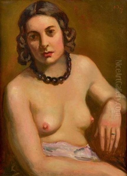 Portrait En Buste D'une Jeune Femme Nue Oil Painting by Manuel Ortiz De Zarate