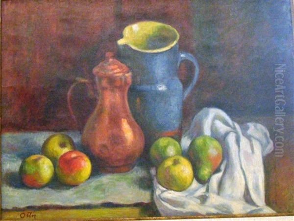 Pichets Et Pommes Sur Un Entablement Oil Painting by Manuel Ortiz De Zarate