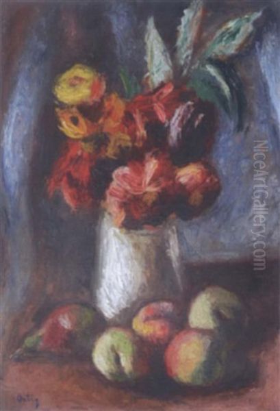 Composition Aux Fleurs Et Aux Fruits Oil Painting by Manuel Ortiz De Zarate