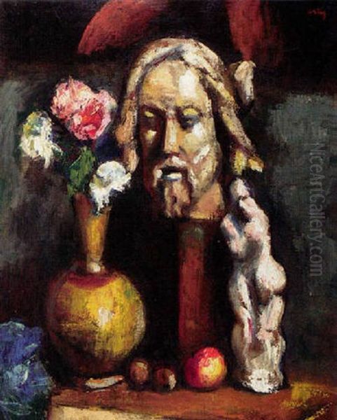 Stilleven Met Klassieke Sculptuur En Bloemen Oil Painting by Manuel Ortiz De Zarate