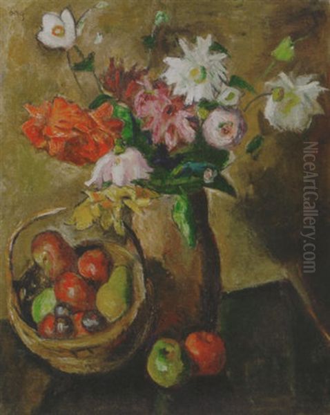 A Still Life With Flowers Oil Painting by Manuel Ortiz De Zarate