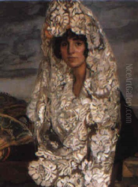 Dama Con Mantilla Oil Painting by Antonio Ortiz Echaguee