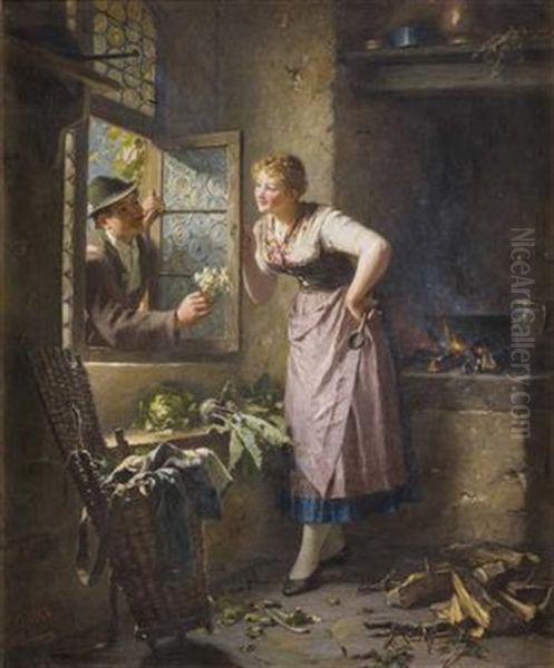 Ein Edelweisstraus Vom Verehrer Oil Painting by Friedrich Ortlieb