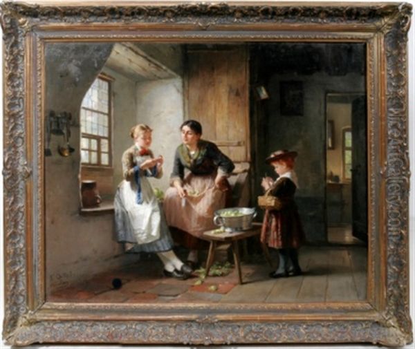 Interior Scene Oil Painting by Friedrich Ortlieb