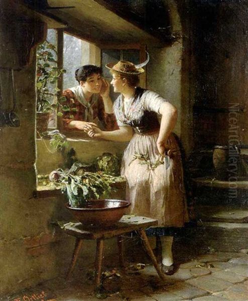 The Gossip Oil Painting by Friedrich Ortlieb