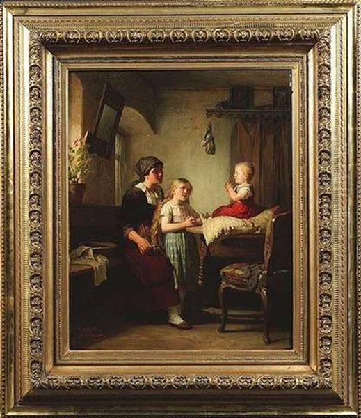 Bauerliche Familienidylle In Der Stube Oil Painting by Friedrich Ortlieb