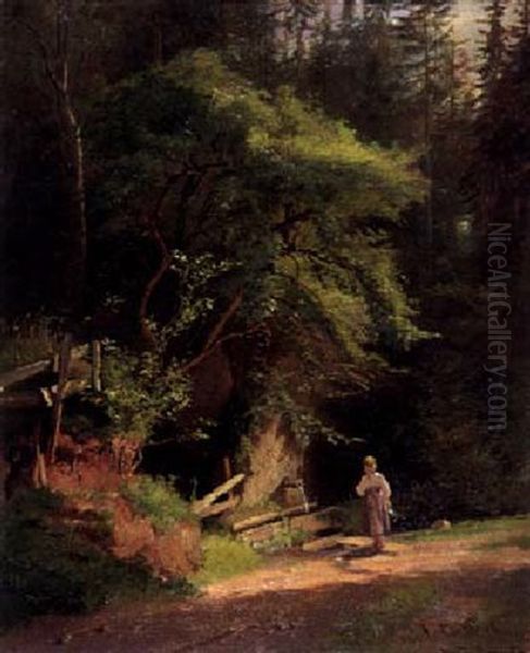 Waldlichtung Oil Painting by Friedrich Ortlieb