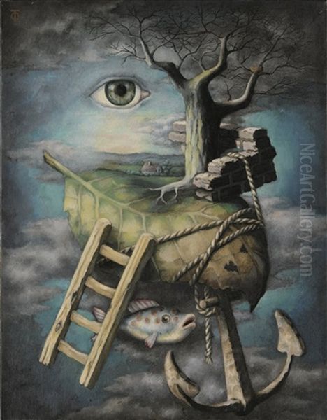 Surrealist Scene Oil Painting by Theo Ortman