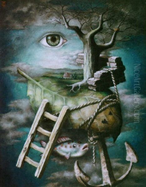 Surrealistic Scene Oil Painting by Theo Ortman