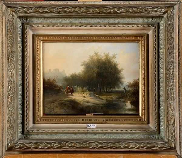 Paysage Anime A La Riviere Oil Painting by Francois Auguste Ortmans