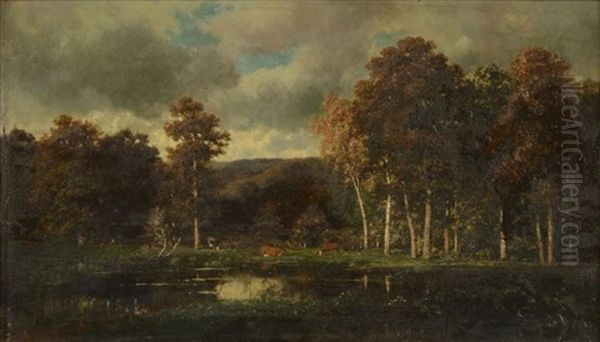 Paysage A L'etang Oil Painting by Francois Auguste Ortmans