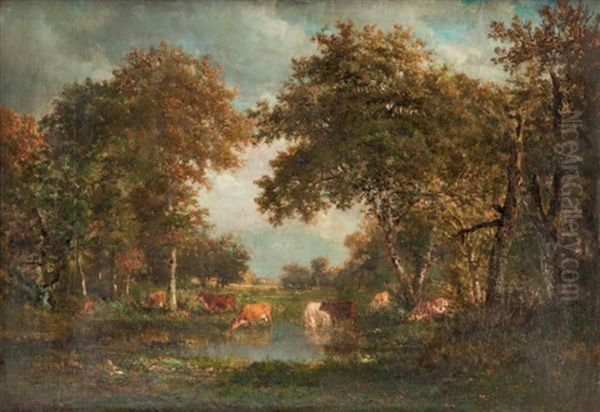 Vaches A L'etang Oil Painting by Francois Auguste Ortmans