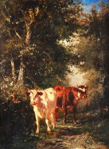 Kuhe Im Wald Oil Painting by Francois Auguste Ortmans