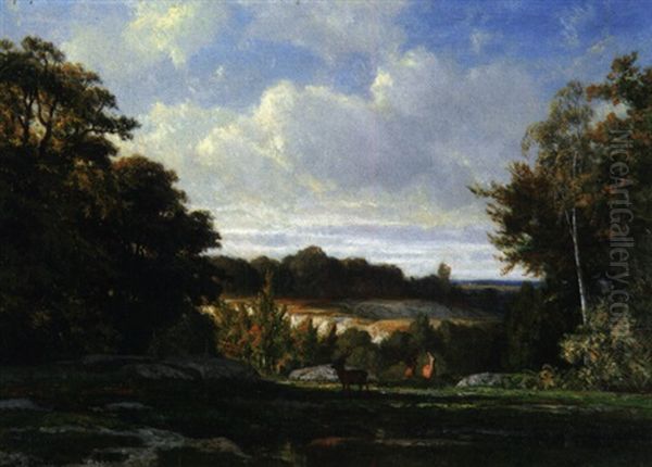 Cerfs Dans Une Clairiere Oil Painting by Francois Auguste Ortmans