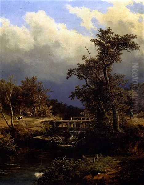 Paisaje Con Represa Oil Painting by Francois Auguste Ortmans