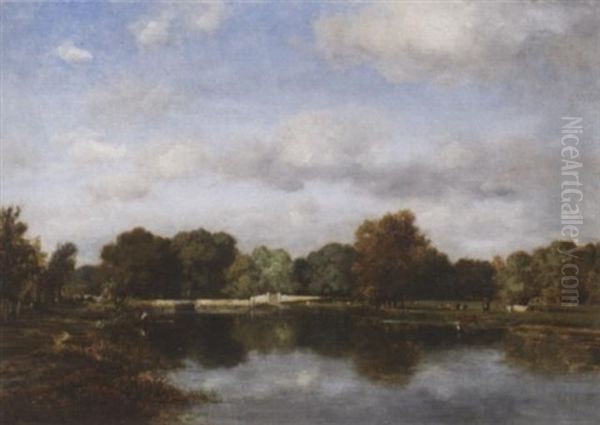 Kanallandschaft Auf Der Ile-de-france Oil Painting by Francois Auguste Ortmans