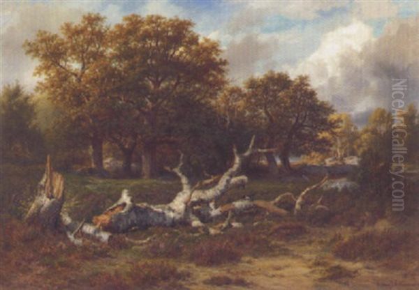 Landschaft Bei Fontainebleau Oil Painting by Francois Auguste Ortmans