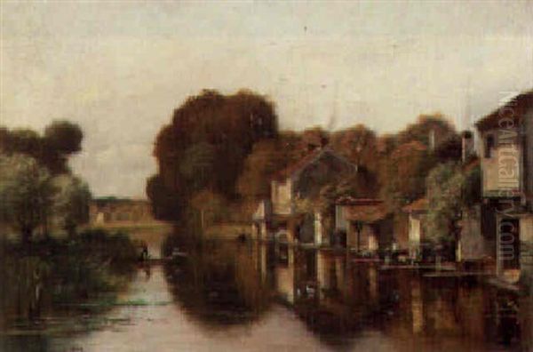 On The River, Near Fontainbleau Oil Painting by Francois Auguste Ortmans