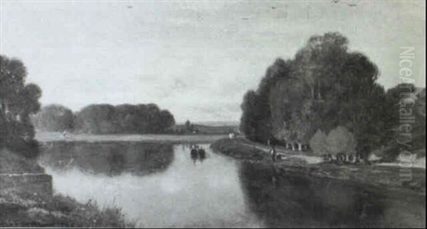 Along The River's Banks Oil Painting by Francois Auguste Ortmans