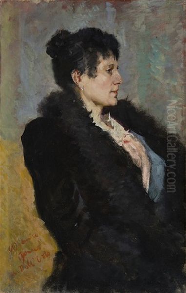 Ritratto Di Signora Con Cappotto Nero Oil Painting by Uberto dell' Orto