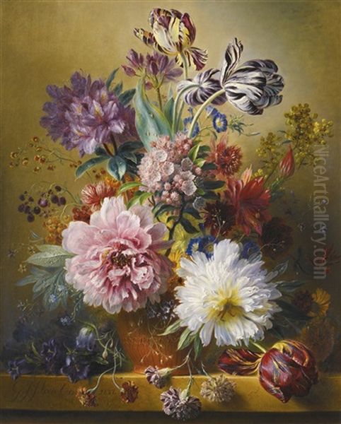 An Opulent Flower Still Life Oil Painting by Georgius Jacobus Johannes van Os