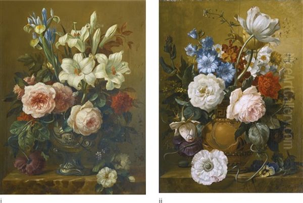 Two Still Lifes With Summer Flowers Oil Painting by Georgius Jacobus Johannes van Os