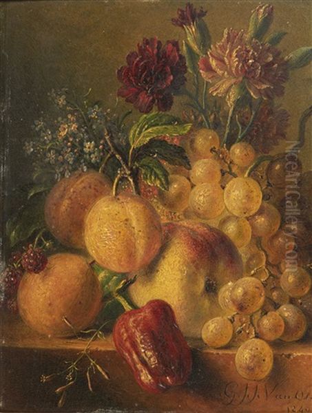 Nature Morte Aux Fruits, Raisins Et Poivrons Oil Painting by Georgius Jacobus Johannes van Os