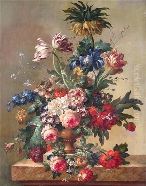 Still Life Of Flowers In An Urn On A Ledge Oil Painting by Georgius Jacobus Johannes van Os