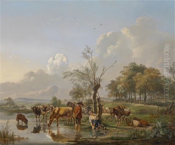 Die Rast An Der Tranke Oil Painting by Georgius Jacobus Johannes van Os