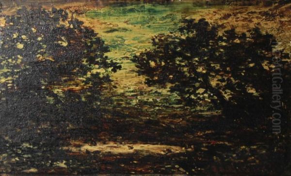 Sunset Scene - Dark Trees Around A Pool Oil Painting by Ralph Albert Blakelock