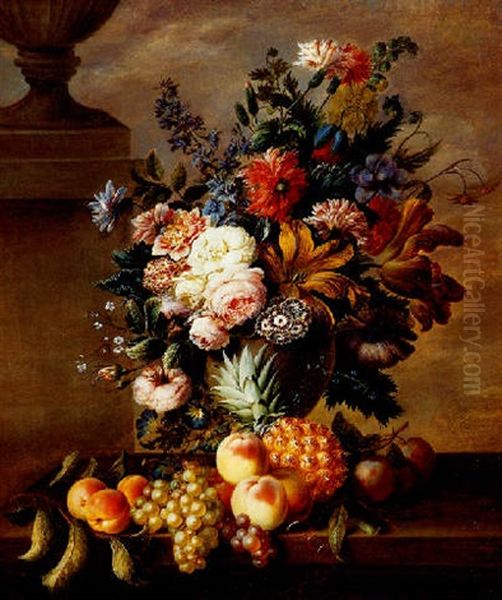 Bouquet De Fleurs Sur Entablement Oil Painting by Georgius Jacobus Johannes van Os