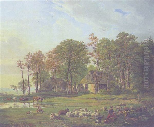 Weite Landschaft Mit Weidenden Tieren Und Ihren Hirten Oil Painting by Georgius Jacobus Johannes van Os