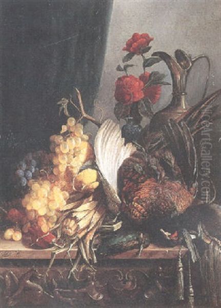 Stilleben Med Frukt Och Fasan Samt Rosor I Vas Oil Painting by Georgius Jacobus Johannes van Os