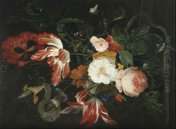 Vase De Fleurs Sur Un Entablement Oil Painting by Georgius Jacobus Johannes van Os