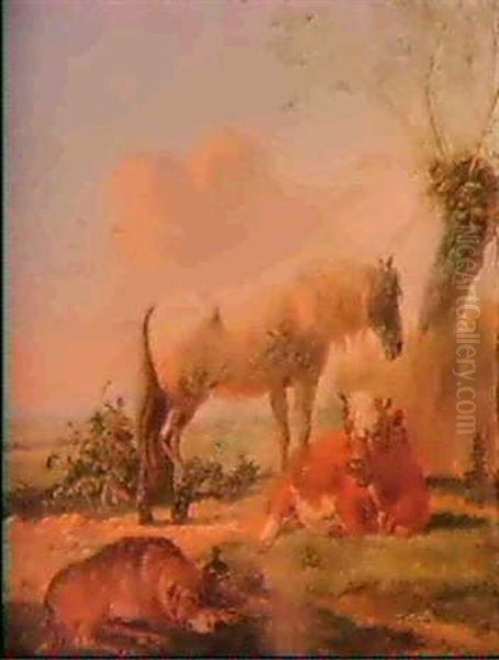 Animals At Pasture Oil Painting by Georgius Jacobus Johannes van Os