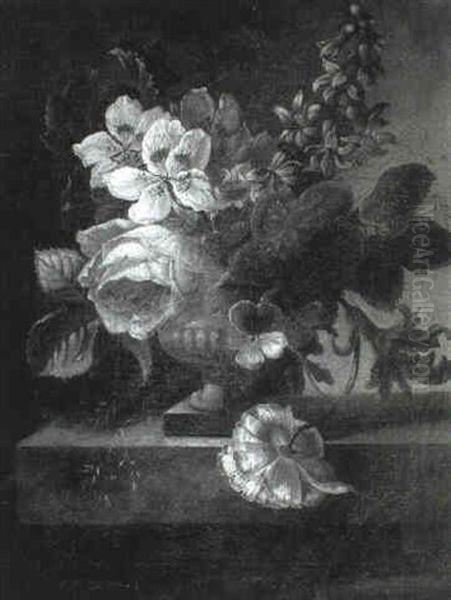 A Still Life Of Flowers In A Vase On A Ledge Oil Painting by Jacobus Petrus C. Os