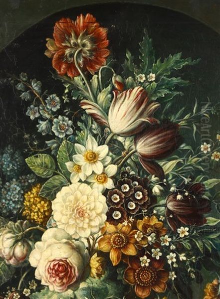 Still Life Of Flowers In An Urn On A Ledge In An Alcove Oil Painting by Jan van Os