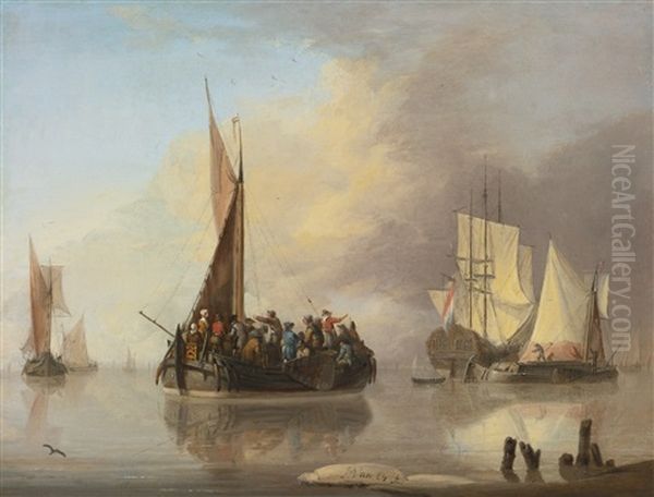 A Ferry Boat Oil Painting by Jan van Os