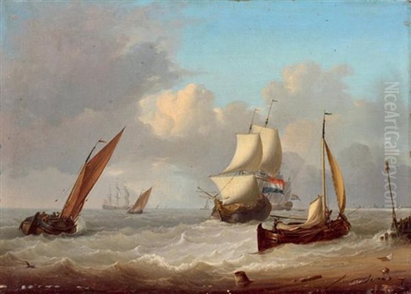 Voiliers Hollandais Et Barques Pres De La Jetee Oil Painting by Jan van Os